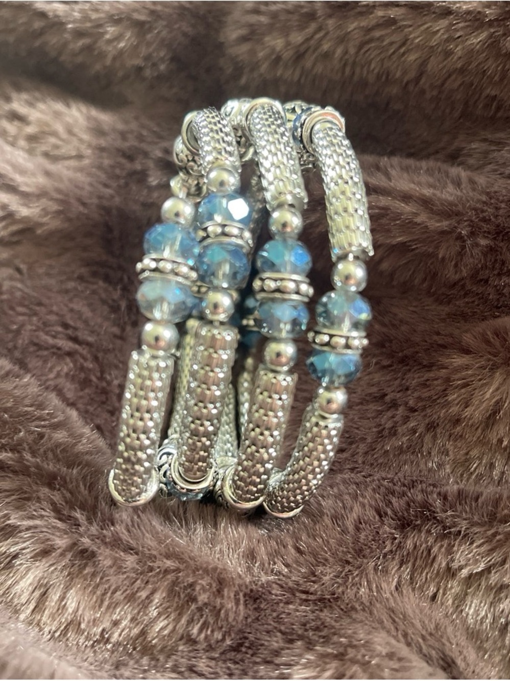 Silver-Tone Blue Crystal Stretch Bracelet - Women Jewelry